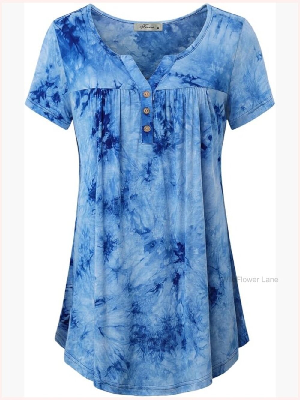 Notch Neck Short Sleeve Casual Tunic Top Flowy Shirt